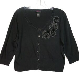 Torrid Womens Size 1 Black Cardigan w Flower Decor Button Up Sweater